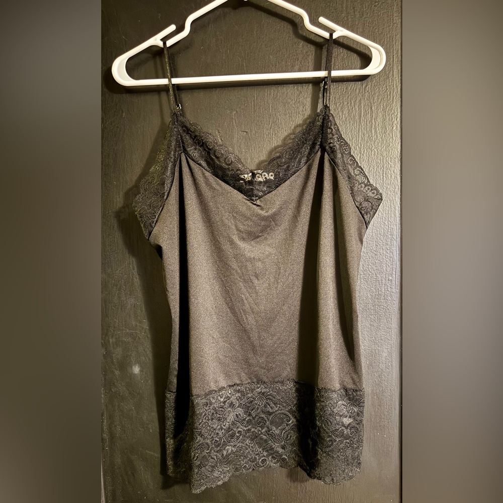 White House Black Market Black Satin Lace-Trim Cami